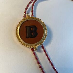 Bolo Tie Cowboy Initial B Western Cowgirl Rodeo Swing Adjustable Unisex Red Gold